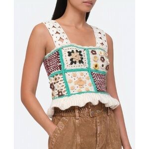 NWOT SEA New York Crochet-Knit Peplum Floral Gracie Granny Sleeveless Top